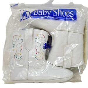 White Baby Cowboy Boots Size 4 Rainbow Embroidery